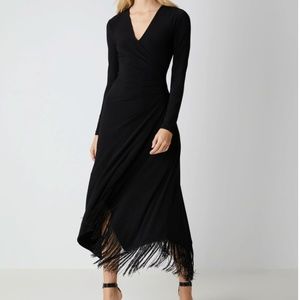 Black Piper Faux Wrap Fringe Dress
